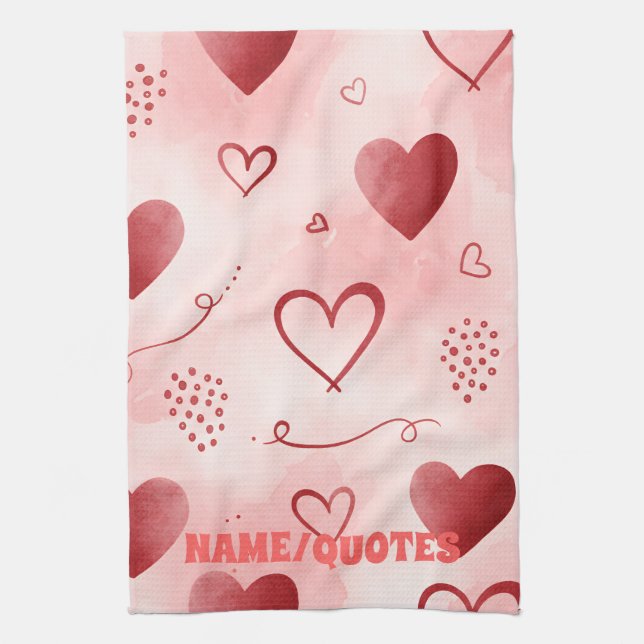 Red Heart Watercolor Seamless Pattern Kökshandduk (Vertikal)