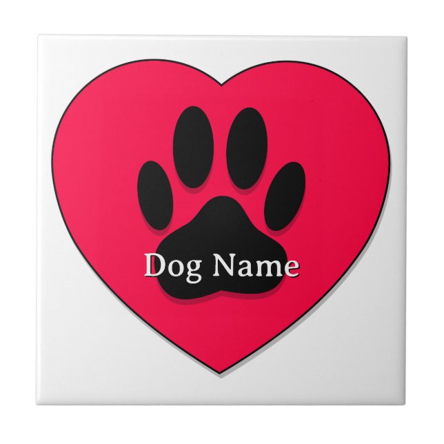 Red Heart With Dog Paw Print Custom Name Kakelplatta (Framsidan)