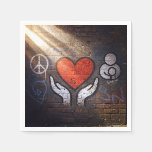 Red Heart with Hands Graffiti On a Brick Wall Pappersservett (Framsidan)
