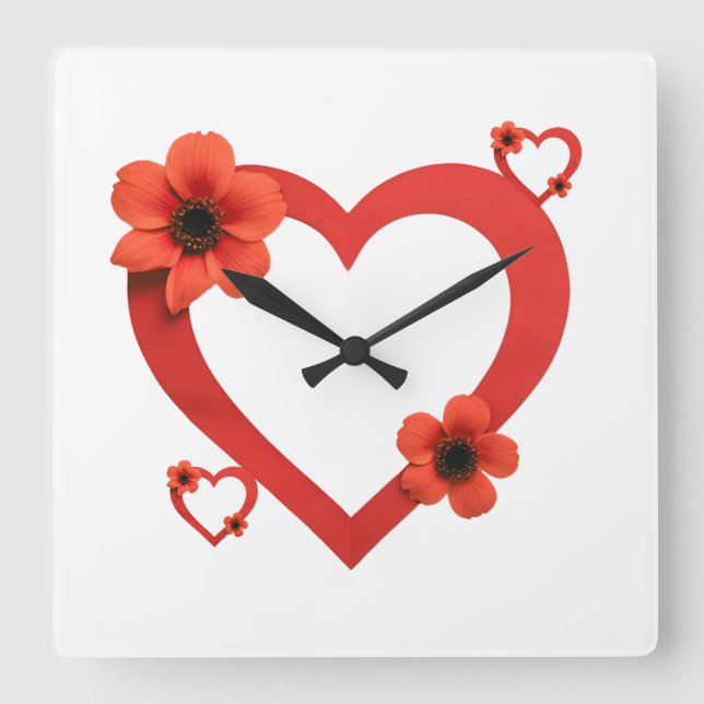 Red Heart Wood Sign, Minimalist Style. Fyrkantig Klocka (Framsida)