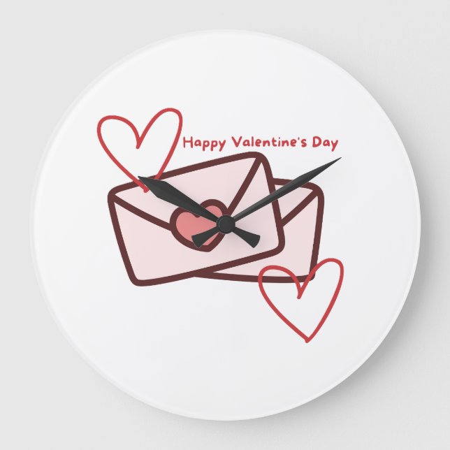 Red Hearth Happy Valentine's Day Stor Klocka (Framsida)