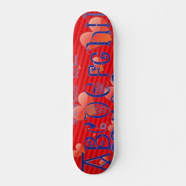 Red Hearts Alphabet Skateboard Bräda 21,5 Cm (Framsida)