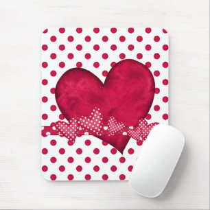 Red Hearts and Dots Mousepad Musmatta