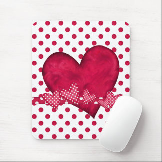 Red Hearts and Dots Mousepad Musmatta