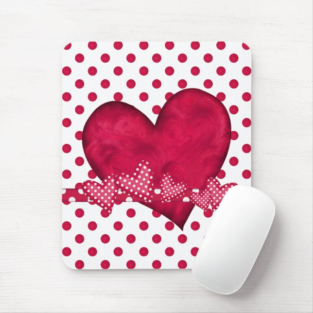 Red Hearts and Dots Mousepad Musmatta (Med mus)