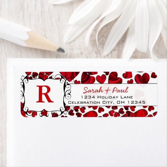 Red Hearts and Ro Return Address Label Returadress Etikett (Insitu)