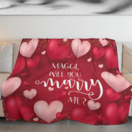 Red Hearts Anpassningsbar Giftermål Frieri Fleecefilt