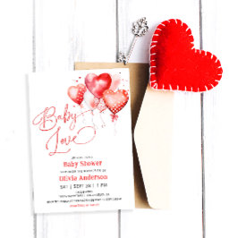 Red Hearts Baby Kärlek Valentine Baby Shower Inbjudningar
