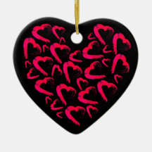 Red Hearts Black Ceramic Ornament