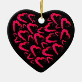 Red Hearts Black Ceramic Ornament