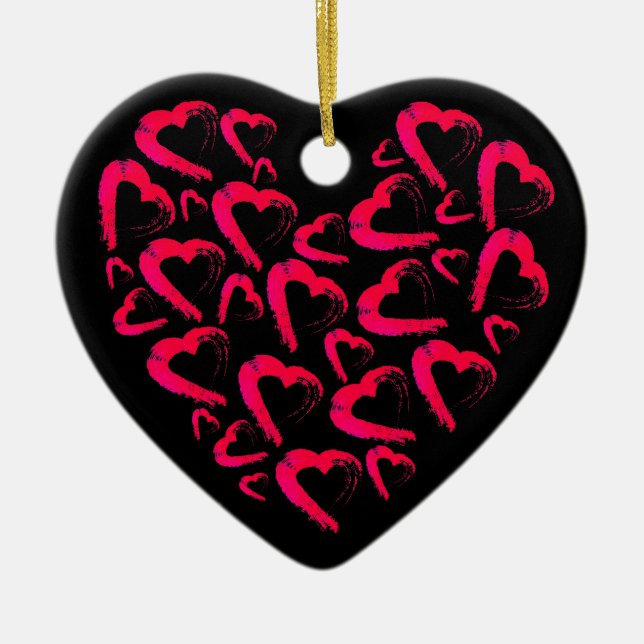 Red Hearts Black Ceramic Ornament (Framsidan)