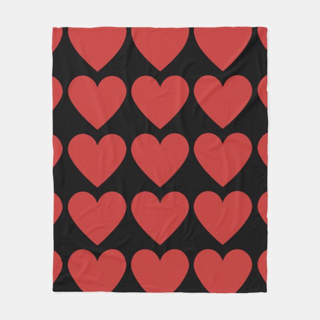 Red Hearts Black Fleece Blanket (Framsidan)