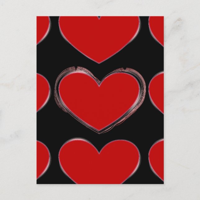 Red Hearts Black Pop Art Kärlek vykort (Framsida)
