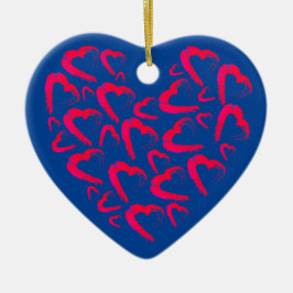 Red Hearts Blue Ceramic Ornament