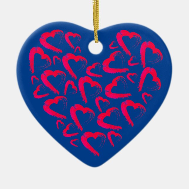 Red Hearts Blue Ceramic Ornament (Framsidan)