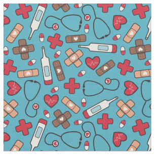 Red Hearts Blue Nurse Doktor Mönster Tyg
