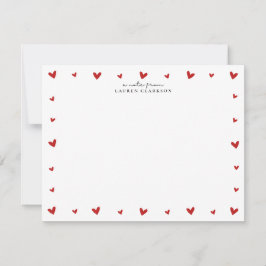 Red Hearts Border Valentines Note Card Inbjudningar
