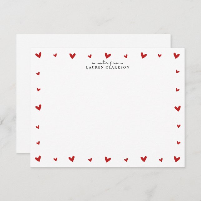 Red Hearts Border Valentines Note Card Inbjudningar (Fram/baksida)