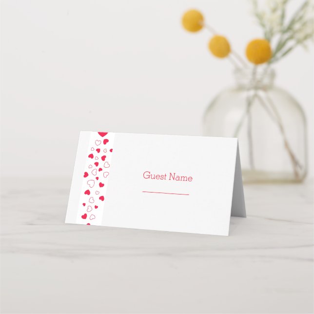 Red Hearts Bröllop Place Card Valentines day Placeringskort (Framsida)