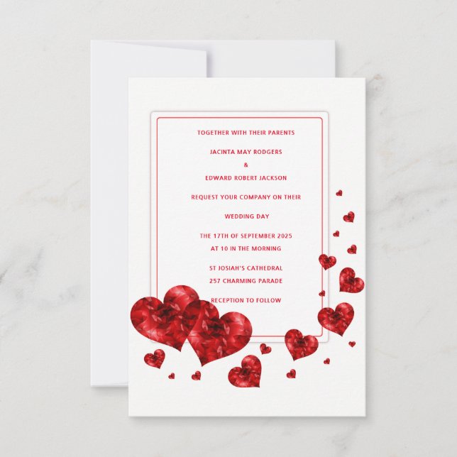Red Hearts bröllopsinbjudningar Inbjudningar (Framsida)