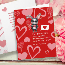 Red Hearts Bunny Kärlek Bandit Funny Valentindagen Kort