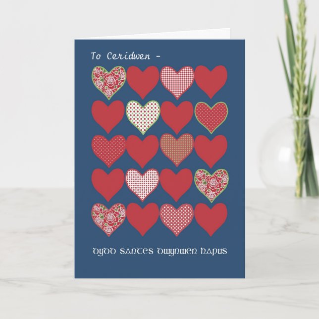 Red Hearts Card Welsh Hälsning Kort (Framsida)