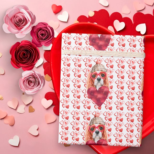 Red Hearts Cavalier Spain Hund älskare Valentine Presentpapper (Skapare uppladdad)