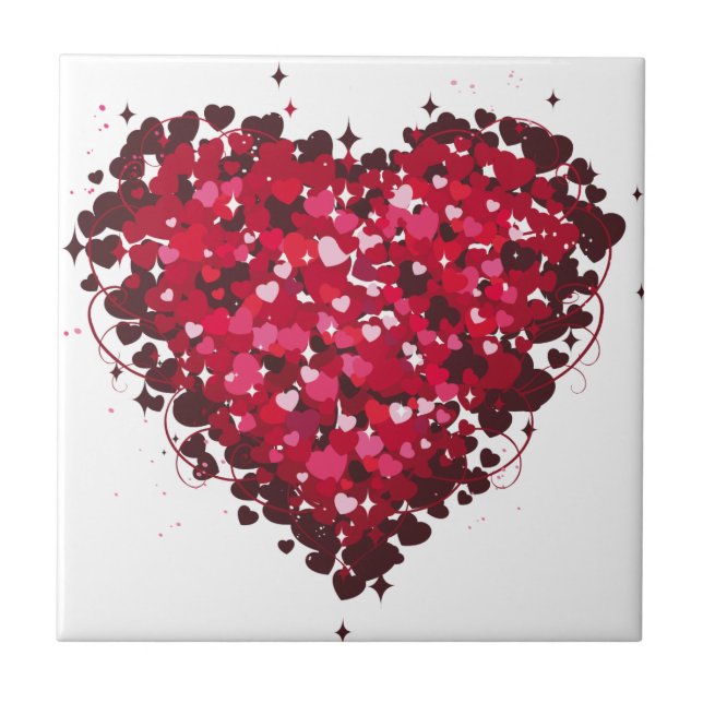 Red Hearts Ceramic Tile Kakelplatta (Framsidan)