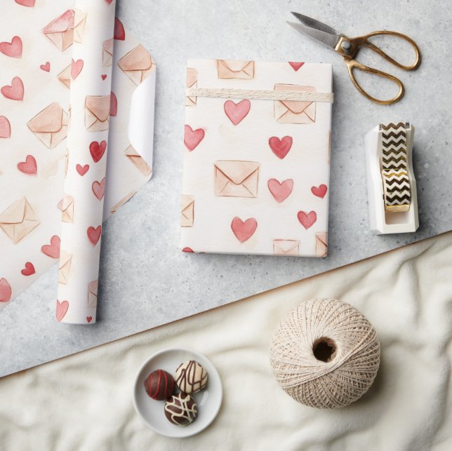 Red Hearts Cream Envelopes Love  Presentpapper (Hantverk)
