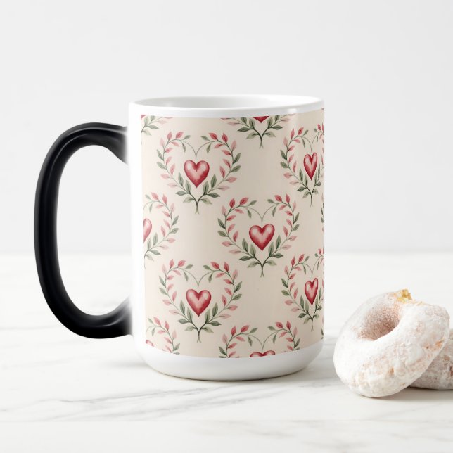 Red Hearts Cream Morphing Mug Magisk Mugg (Med munk)