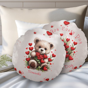Red Hearts Cute Nalle & Ro Valentines day Rund Kudde