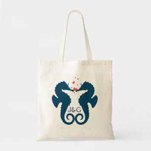 Red Hearts, Cute Navy Blue Seahorse Tygkasse