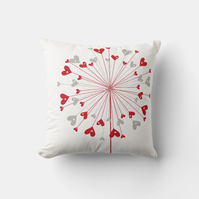Red Hearts Dandelion Kärlek Whimsical Cute Cushion Kudde (Framsida)