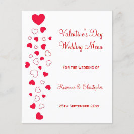 Red Hearts Design Valentines day Bröllop Menu