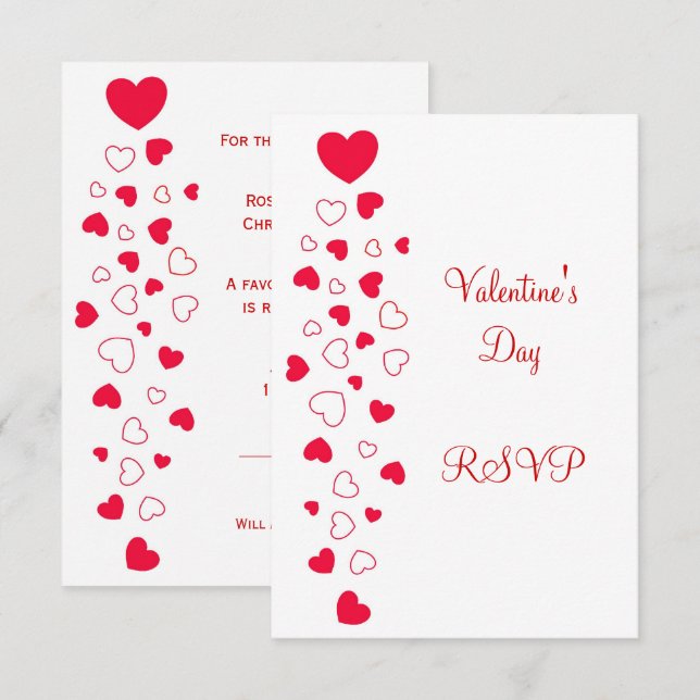 Red Hearts Design Valentines day Bröllop OSA Kort (Fram/baksida)