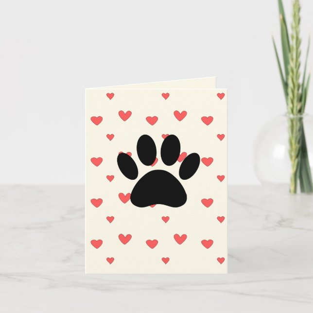 Red Hearts Drawing With Dog Paw Print Background Kort (Framsida)
