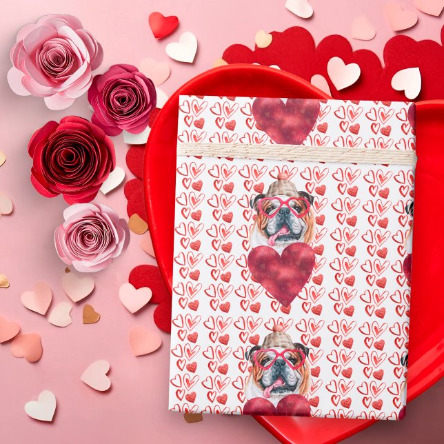 Red Hearts English Bulldog Hund älskare Valentine Presentpapper (Skapare uppladdad)