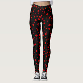 Red Hearts Flytande Mönster på Black Leggings