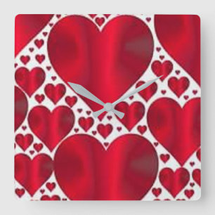 RED HEARTS FOR VALENTINE'S DAY FYRKANTIG KLOCKA