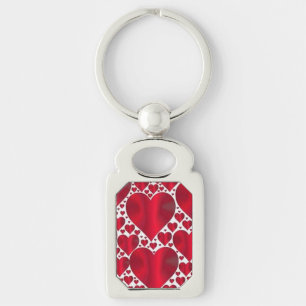 RED HEARTS FOR VALENTINE'S DAY REKTANGULÄRT SILVERFÄRGAD NYCKELRING