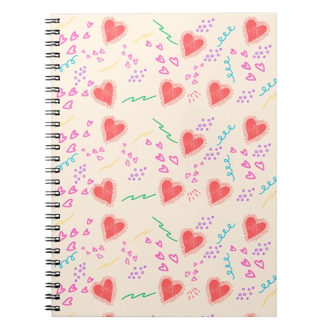 Red Hearts fotopatbok mönster Spiral Anteckningsbok (Framsidan)
