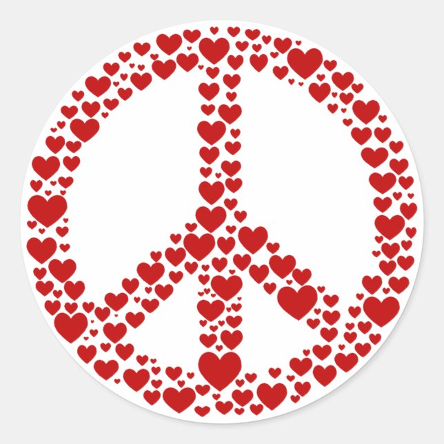 Red Hearts Fredstecken Sticker Runt Klistermärke (Framsida)