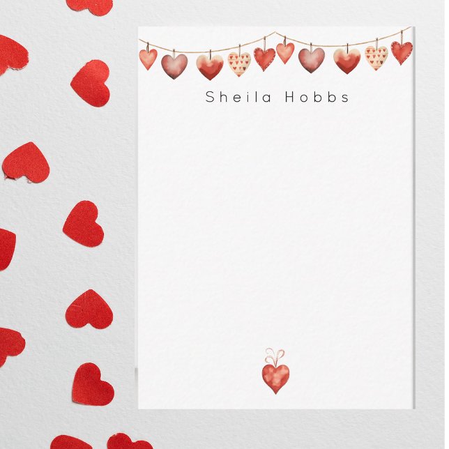 Red Hearts Girland Valentine Day Personalizable Anteckningskort (Skapare uppladdad)
