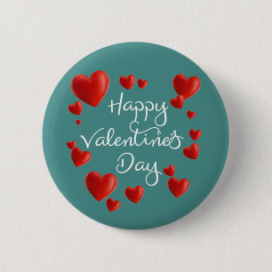 Red Hearts Glad Valentine Day Pin Button Knapp