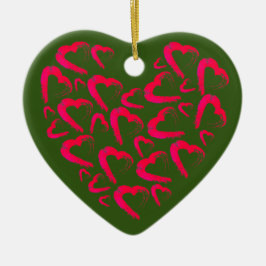 Red Hearts Grönt Ceramic Ornament