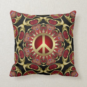 Red Hearts Guld Peace Power Kärlek Cushion Kudde