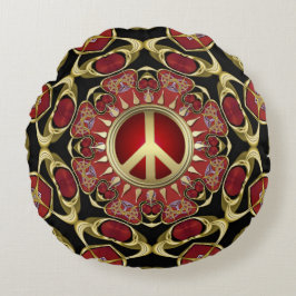 Red Hearts Guld Peace Power Kärlek Round Pillow Rund Kudde
