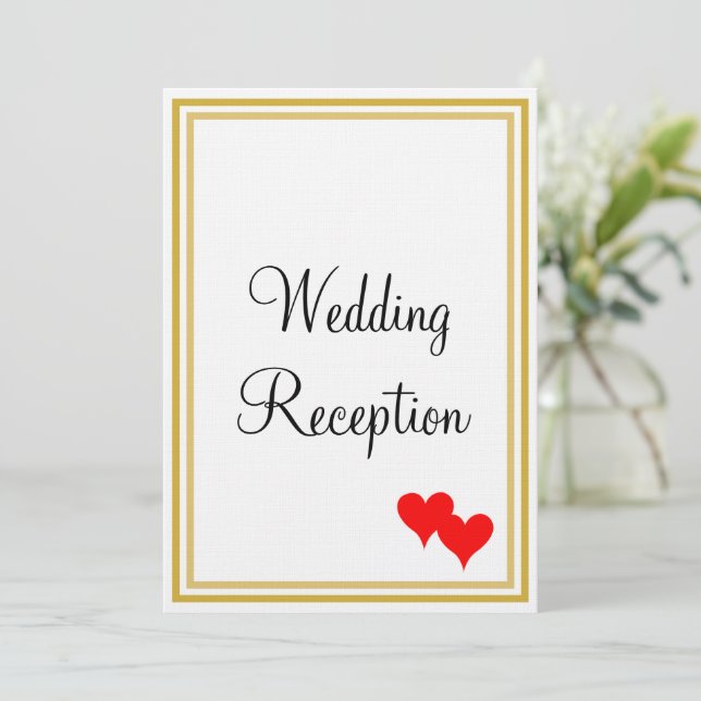 Red Hearts, guld White Monogram Wedding Reception Inbjudningar (Stående Fram)