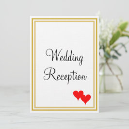 Red Hearts, guld White Monogram Wedding Reception Inbjudningar