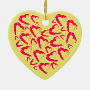 Red Hearts Gult Ceramic Ornament